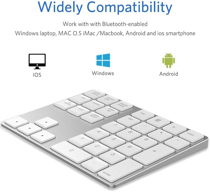 Bluetooth Number Pad, Wireless Numeric Keypad, USB-C Rechargeable External - Image 2