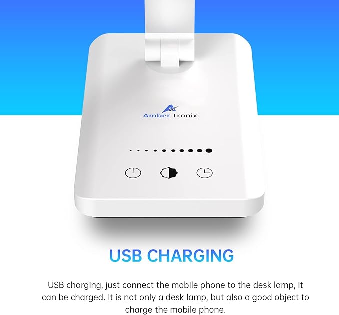 Ambertronix LED Desk Lamp with USB Charging Port, Dimmable Eye-Caring Reading - Image 2