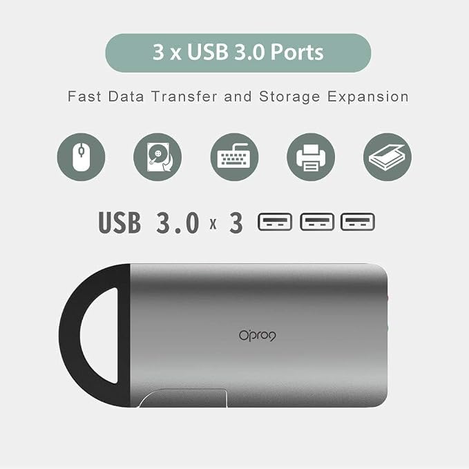 Opro9 8-in-1 USB-C Hub with 3 USB 3.0 Ports, Dual Monitor Laptop Docking Station - Image 7