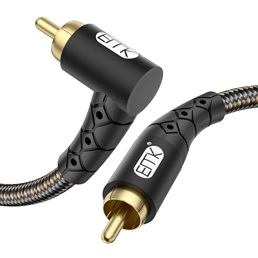 EMK 90 Degree RCA Subwoofer Cable 24K Gold-Plated Connector Nylon Braided by EMK