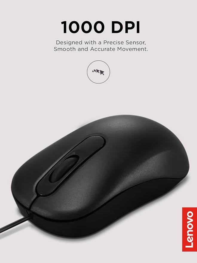 Lenovo 100 Wired USB Computer Mouse - Image 2