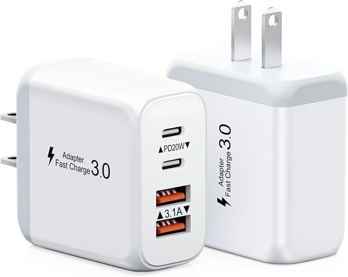 40W USB C Charger Block, 2 Pack 4-Ports Type C Fast Charging Cubes PD USBC Wall by KuewtyaChargerBlock