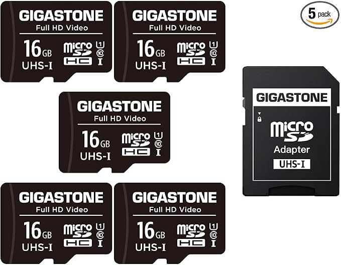 GIGASTONE 16GB 5-Pack Micro SD Card, FHD Video, Surveillance Security Cam by Gigastone