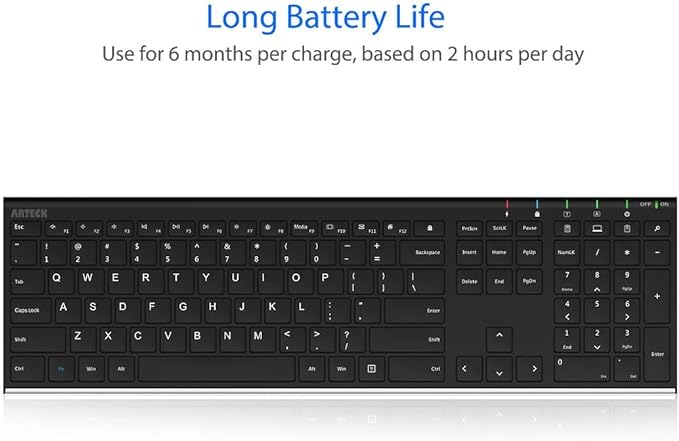 Arteck 2.4G Wireless Keyboard Stainless Steel Ultra Slim Full Size Keyboard - Image 5
