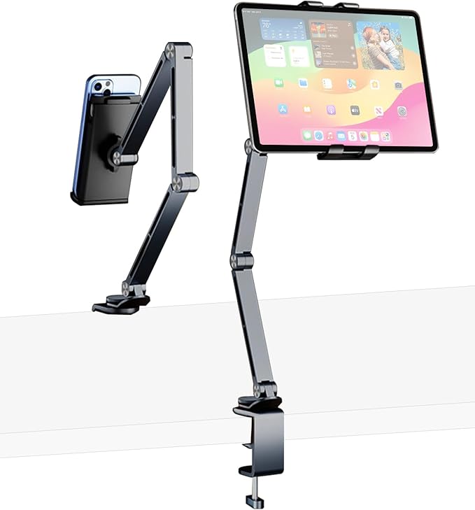 iPad Mount for Desk Aluminum Alloy Tablet Stand Foldable Overhead Arm Holder by HIBORI
