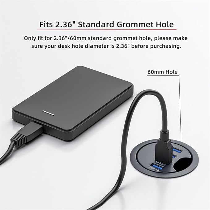 USB 3.0 Hub 4 Port USB 60mm Desk Grommet Splitter Dock Station Interface - Image 5