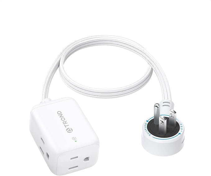 TROND 360° Rotating Flat Plug Extension Cord Surge Protector 1.5ft, Small Power by TRONDOfficial