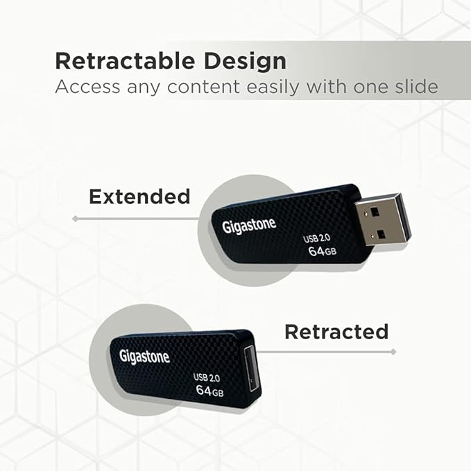 GIGASTONE V30 64GB USB 2.0 Flash Drive, Retractable Sliding Design Pen Drive - Image 3