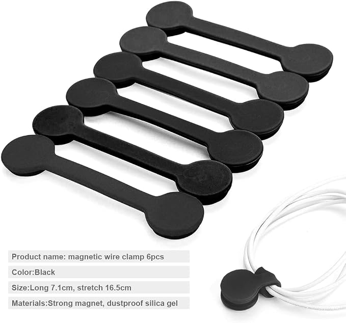 Viaky 6 Pcs Black Magnetic Cable Clips Organizer Earbuds Cords Winder Bookmark - Image 3