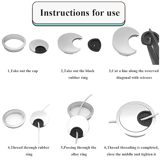 HAHIYO 2Pcs 2.4Inch/60mm Brushed Silver Zinc Alloy Desk Grommet Wire Grommet - Image 3