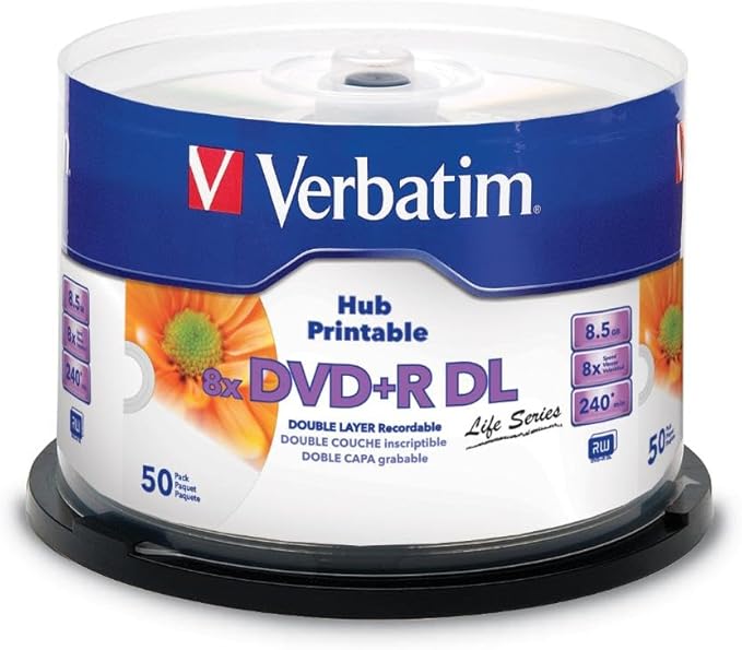 Verbatim DVD+R DL Double Layer 8.5GB 8X Life Series White Inkjet Hub Printable by Verbatim