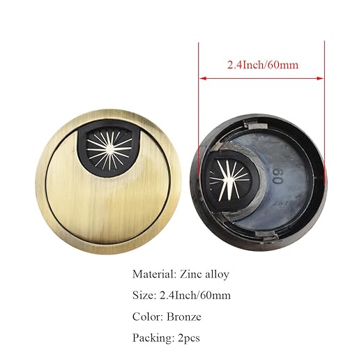 HAHIYO 2Pcs 2.4Inch/60mm Bronze Zinc Alloy Desk Grommet Wire Grommet Cable - Image 2