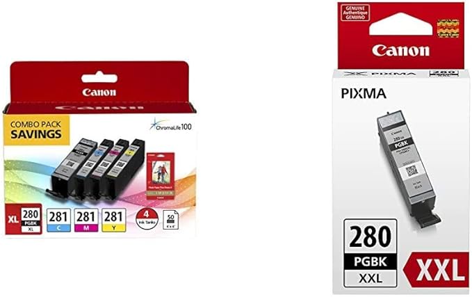 Canon PGI-280XL PGBK/CLI-281CMY Ink and Photo Paper Bundle by Canon