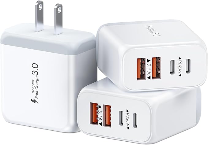 40W USB C Charger Block, 3 Pack 4-Ports Type C Fast Charging Cubes PD USBC Wall by KuewtyaChargerBlock