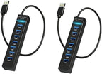2 Pack 7 Ports USB Hub, High Speed Data Transmission Docking Station, Compatible by MVBOONE