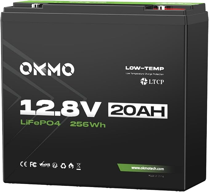 12V 20Ah Lithium LiFePO4 Battery, 4000+ Deep Cycles Rechargeable Battery by OKMOBeYourHomePowerBackup