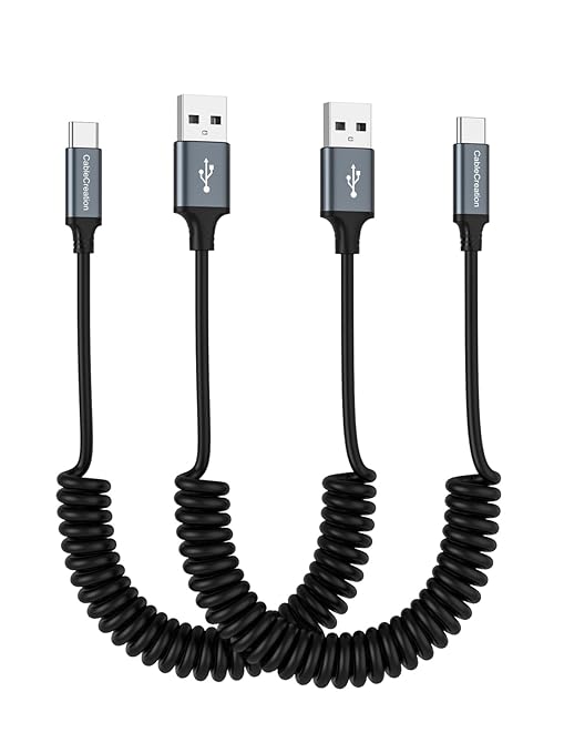 CableCreation Coiled USB C Cable 2Pack, Coiled USB A to USB C Cable by CableCreation