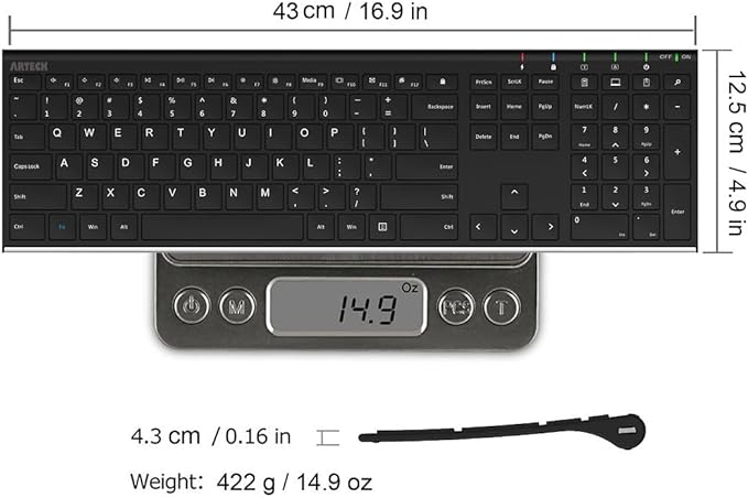 Arteck 2.4G Wireless Keyboard Stainless Steel Ultra Slim Full Size Keyboard - Image 6