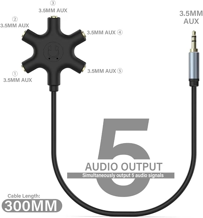 Multi Headphone Audio Splitter, 5-Way 3.5mm Jack Stereo Headset Adapter to - Image 2