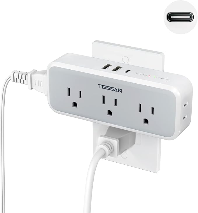 Multi Plug Outlet Extender, USB C Wall Charger, TESSAN Wall Plug Splitter by TESSAN