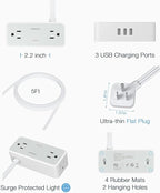 Ultra Thin 5FT Flat Extension Cord, TESSAN Surge Protector Flat Plug Power Strip - Image 6