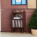 Lerliuo Record Player Stand, Walnut Turntable Stand Holds up to 160 Albums - Image 6