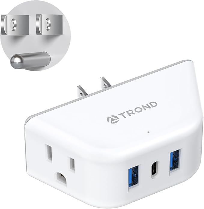 TROND Outlet Extender with USB, Wall Splitter with 2 AC Sockets, 3 USB Ports by TRONDOfficial