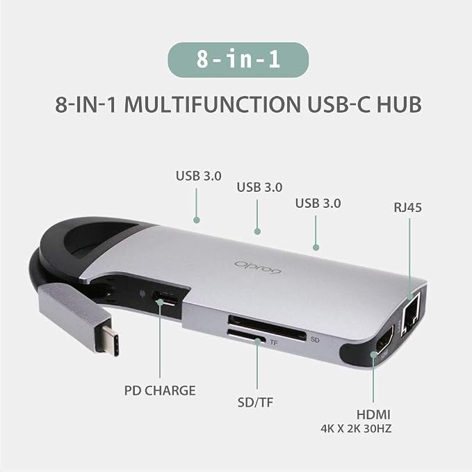 Opro9 8-in-1 USB-C Hub with 3 USB 3.0 Ports, Dual Monitor Laptop Docking Station - Image 3
