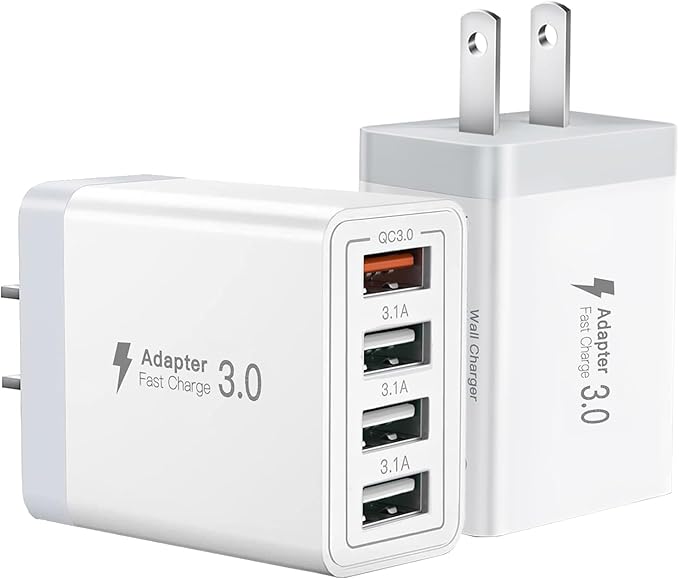 USB Charger, 4 Port USBA Wall Charging Block, Fast Charge QC 3.0 Plug Adapter by SCCVEE