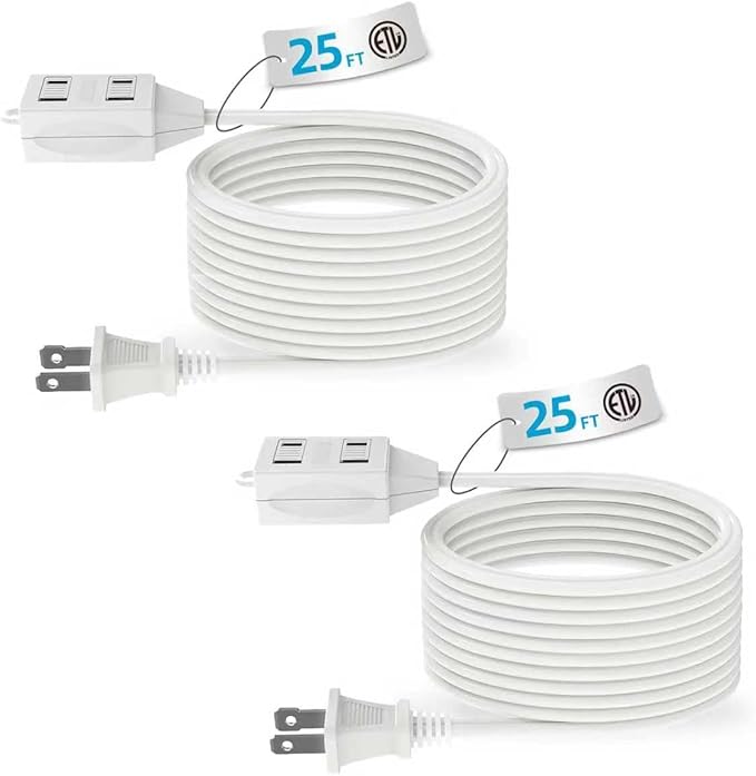 TiFFCOFiO Indoor Extension Cord, 2 Prong 25 Feet Extension Cord, 3 Polarized by TiFFCOFiO