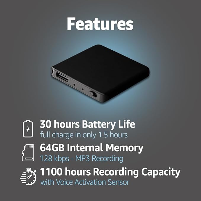 Voice Activated Recorder with Playback – 64GB Storage, 1100 Hours of Audio - Image 4