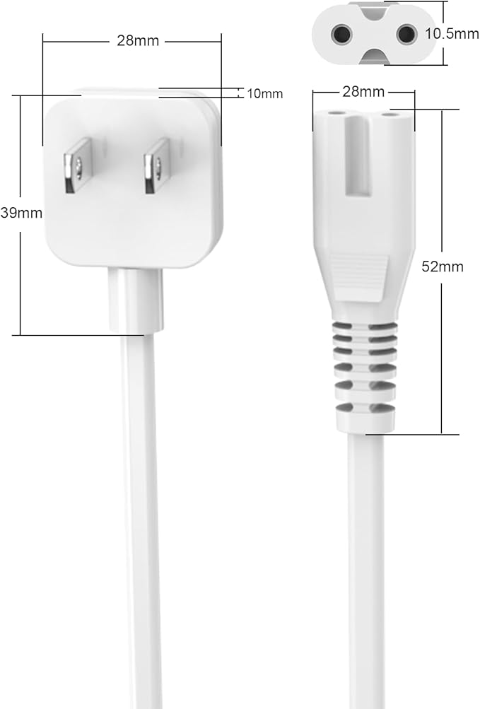 5ft Flat Extension Power Cord Replacement 10A, Figure 8 AC Cable Slim Plug 2 - Image 4