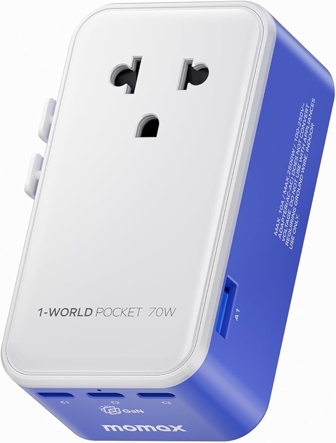 MOMAX Universal Travel Adapter, Ultra-Thin 1-World Pocket 70W GaN International by MOMAX
