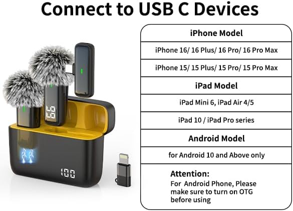 Wireless Microphone for iPhone Android Lav Mic USB C Lavalier Microphone Type C - Image 5