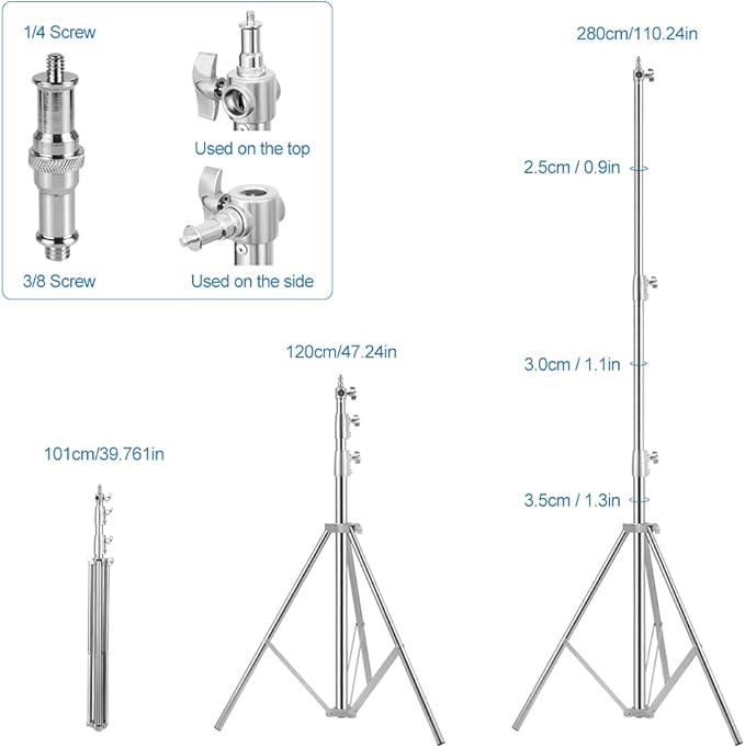 Stainless Steel Heavy Duty Photography Tripod Light Stand, 9.19 Feet/2.8m - Image 6