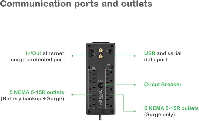 APC Back-UPS Pro 1350VA UPS, 810W Battery Backup & Surge Protector, 10 Outlets - Image 2