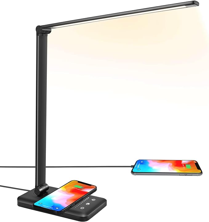 LED Desk Lamp with Wireless Charger, USB Charging Port, 10 Brightness, 5 Color by JOSTIC
