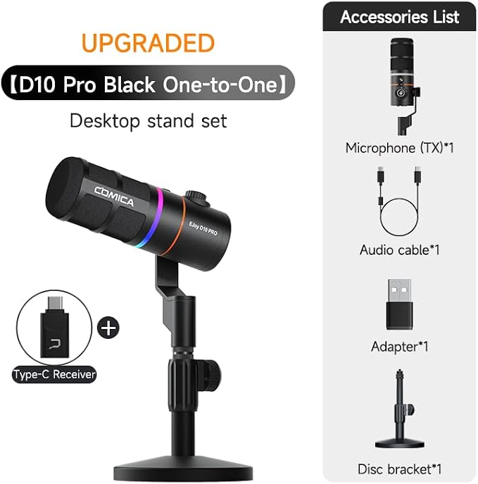 EJoy D10 PRO Wireless USB Gaming Microphone – RGB Dynamic Mic - Image 9