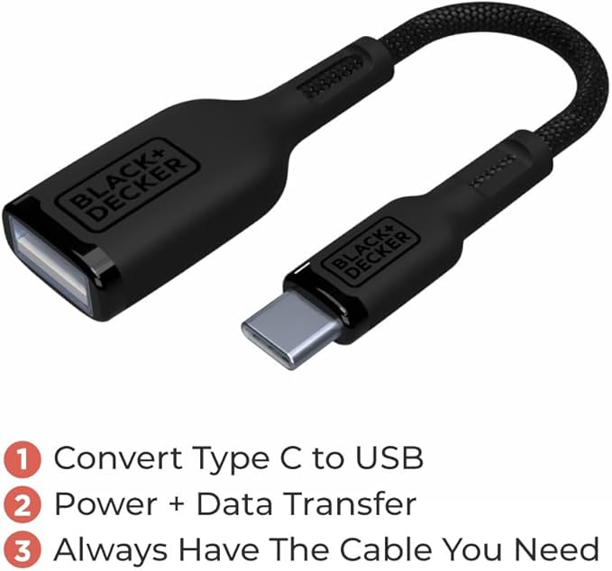 BLACK+DECKER USB C to USB A Adapter, USB C Male to USB Female Adapter Nylon - Image 2