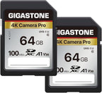 GIGASTONE 64GB SD Card 2-Pack, 4K Camera Pro, A1 V30 SDXC Memory Card 4K UHD by Gigastone