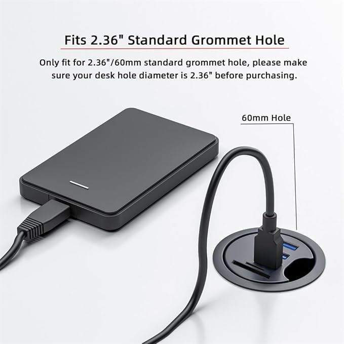 USB 3.0 Hub SD TF USB-C 2 Port USB 60mm Desk Grommet Splitter Dock Station - Image 4