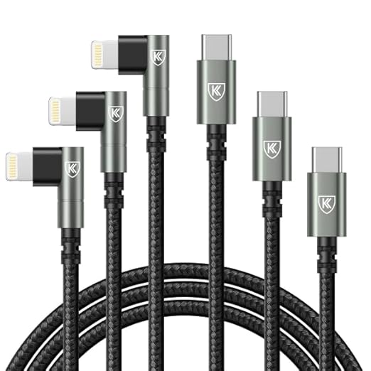90 Degree USB C to Lightning 10FT, iPhone Charger 3Pack Fast Charging Cables by KIYODA