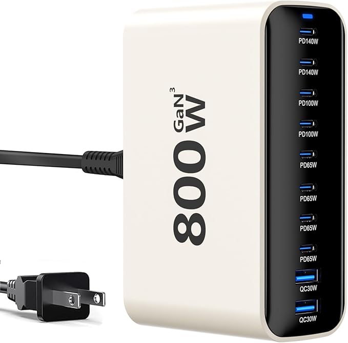USB C Charging Station 800W, USB Fast Charger Block 10 Ports, Dual 140W PD PPS by SCCVEE