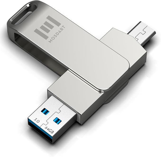 MOSDART 64GB USB3.1 Fast Speed C and A Dual Flash Drive, exFAT Memory Stick by MOSDART