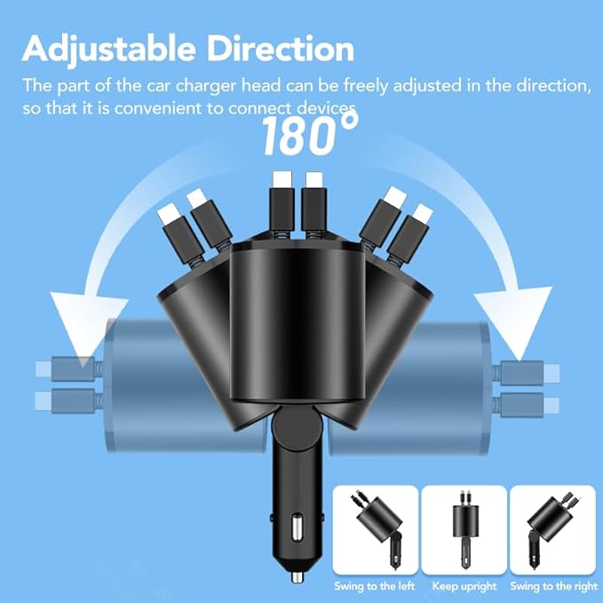 Retractable Car Charger, 4 in 1 Super Fast Car Phone Charger 60W, 2 Retractable - Image 3