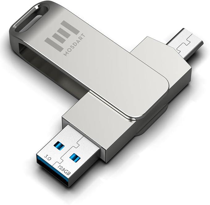 MOSDART 128GB USB3.1 Fast Speed C and A Dual Flash Drive, exFAT Memory Stick by MOSDART