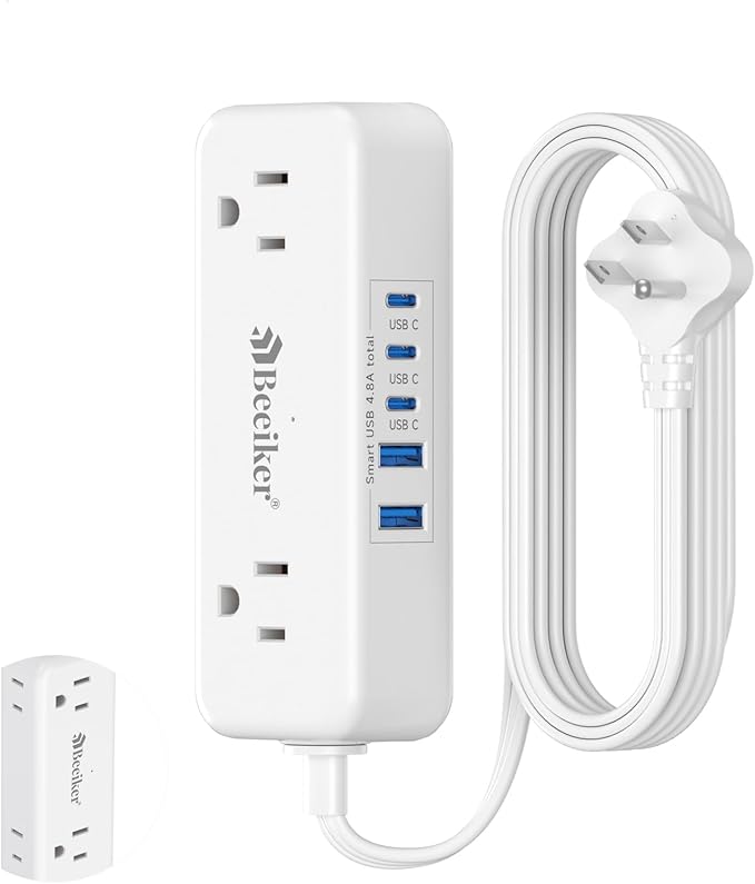 5 USB Travel Power Strip- 5Ft Short Extension Cord by Beeiker-BetterHelperforYou