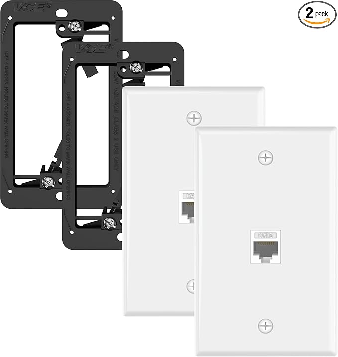 VCE Ethernet Wall Plate, 1-Port CAT6 Wall Plate and Jack, RJ45 Keystone Wall by VCE