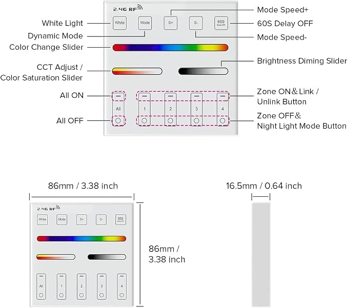 BTF-LIGHTING WR01RF Wireless 2.4G RF 4 Zones RGB RGBW RGBCCT Wall Mounted Smart - Image 3