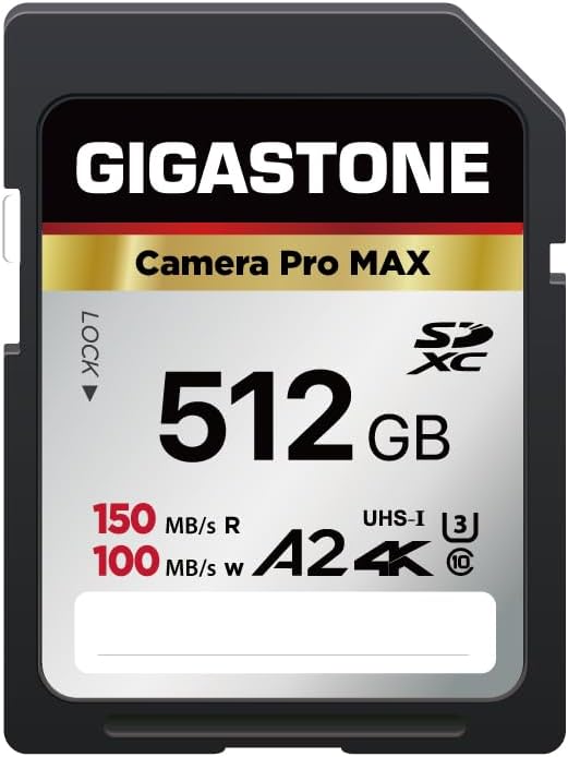 GIGASTONE 512GB SD Card, 4K Camera Pro MAX, A2 4K SDXC Memory Card High Speed by Gigastone